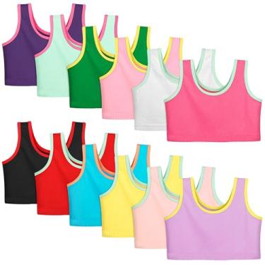 Imagem de Poroka Pacote com 12 sutiãs cropped de algodão para meninas, sutiã de treinamento para meninas, Multicolorido com acabamento largo, XG
