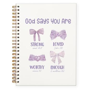 Imagem de PLKMN Caderno Coquete com laço rosa, God Says You Are Christian Caderno feminino, material de escritório rosa, caderno bíblico para anotações, caderno de diário bíblico 14 x 20 cm (roxo) em branco