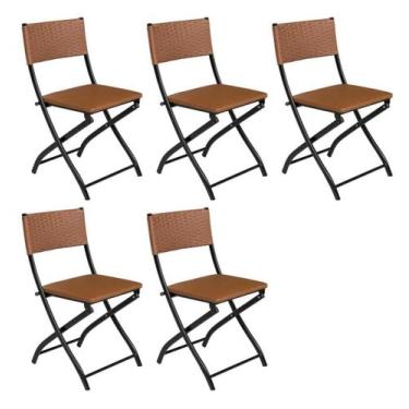 Imagem de Kit 5 Cadeiras Dobravel Caramelo- Bar, Restaurante Aço Junco - J A Gar