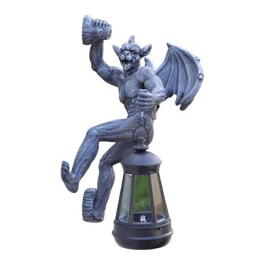 Imagem de Baoblaze Estátua do jardim de escultura de gárgula alada com iluminação decorativa de luz solar para o quintal, de flores de largura de casa, Preto