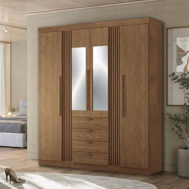 Imagem de Guarda-roupa 4 Portas 4 Gavetas com Espelho Mdp Aurora Jatoba