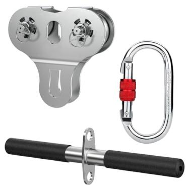 Imagem de Fologtoo Polia De Tirolesa, Polia Dupla De Aço Inoxidável 304 Com Mosquetão E Alça Para Cabo De 1/4 5/16 3/8, Tirolesa De Quintal, Transporte, Amarração E Fins Comerciais