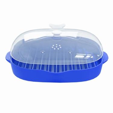 Imagem de Rack de bacon para micro-ondas, bandeja de bacon de micro-ondas com tampa para respingos, churrasqueira de bacon para micro-ondas, grande capacidade com bandeja única para cozinhar, G: 28 cm (azul)