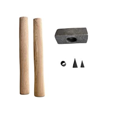 Imagem de ZUMEHU Kit DIY de marreta de atualização 2025 – Martelo resistente de pedra de 900 g, cabeça de martelo de aço forjado à mão, cabo de madeira e martelo de absorção de choque, martelo de ferro forjado