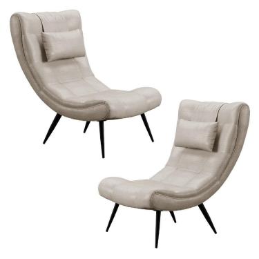 Imagem de Kit 2 Poltronas Decorativas Sala De Estar Com Almofada E Pés Palito Lord Facto Dunas Pérola - Ibiza