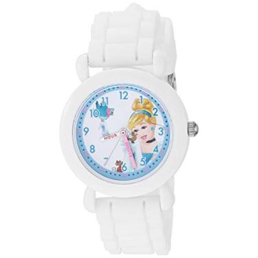Imagem de Disney Relógio de quartzo analógico feminino Princess com pulseira de silicone, branco, 16 (modelo: WDS000868)