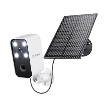 Imagem de 3-Link Câmeras de segurança solar sem fio ao ar livre, câmera solar Wi-Fi externa sem fio para segurança doméstica externa, detecção de movimento, holofote, sirene, compatível com Alexa, apenas Wi-Fi