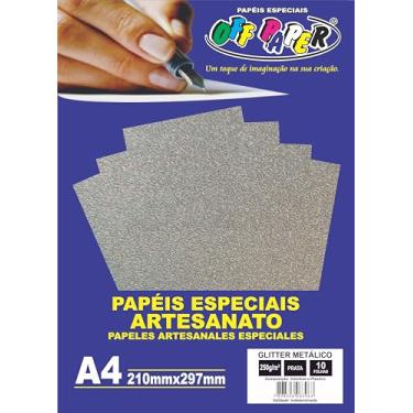Imagem de Papel Glitter Metálico Off Paper A4 250 g/m² – Cor Prata – Pacote com 10 Folhas – Brilho Premium para Artesanato e Convites