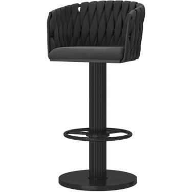 Imagem de Bancos de barra giratória Conjunto de 2, cadeiras de jantar com estofamento de veludo com traseiro tecido, bancos de bar de cozinha moderna com apoio de pé, altura ajustável 65-80cm, branca,