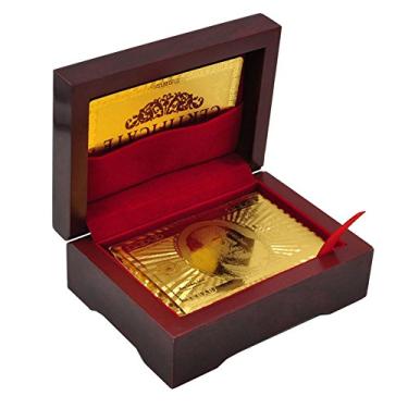 Imagem de Luxury 24K Gold Foil Poker Playing Cards Deck of Cards with Wooden Gift Box, Premium Waterproof Poker Cards for Party and Card Decks Game, Standard Size