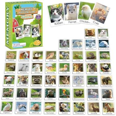 Imagem de gisgfim 50 Pairs Memory Matching Game Animal Babies Concentration Memory Card Educational Game for Kids Adults A Fun & Fast Baby Animals Game Toddlers Preschool Family Board Gift Matching Games