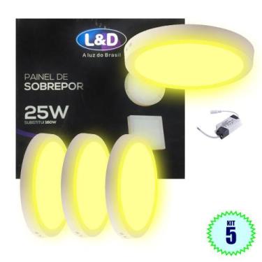 Imagem de Kit 5 Painel Plafon Sobrepor 25w Luminária LED Redondo Branco Quente L