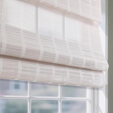 Imagem de Sunbox Persiana Romana De Bambu Sem Fio, Persianas Madeira Trançada, Naturais Com Filtragem Luz Para Janelas, Portas Francesas, 76 Cm Largura X 162 Altura, Branco Perolado