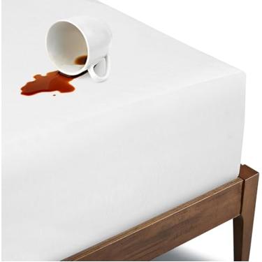 Imagem de Bioweaves Protetor de colchão de berço impermeável de algodão orgânico | 71 cm x 132 cm | Capa de colchão com certificação GOTS com saia de algodão jersey, camada superior respirável e silenciosa