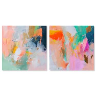 Imagem de Art Remedy Conjunto de tela Fusion of Shades com 2 arte de decoração de dopamina, envolto em galeria, 50 x 50 cm