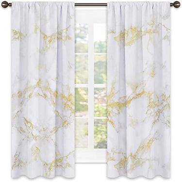 Imagem de Cortinas blecaute de mármore para quarto - Cortinas escurecidas com isolamento térmico para sala de estar, L 106 x C 150 cm