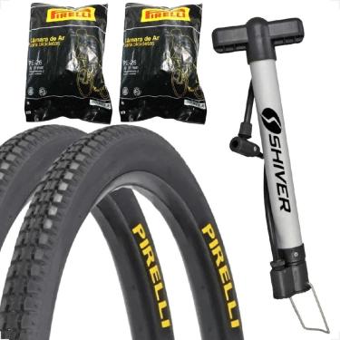 Imagem de Par Pneu 26 X 1.1 / 2X2 Primor Pirelli + Par Camara Bicicleta Bike + Bomba De Ar Manual Shiver