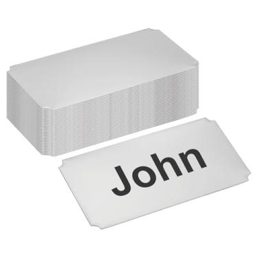Imagem de PATIKIL Placa de nome de metal gravada a laser de aço inoxidável de 10 x 5 cm, pacote com 30 placas autoadesivas personalizadas em branco para impressão a laser DIY, canto entalhado prata