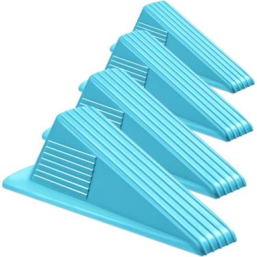 Imagem de Frienda 4 batentes de porta jumbo para serviço pesado alto até 5 cm de altura cunha TPR grande cunha empilhável grande borracha batente de borracha para tapete de hotel concreto e azulejo (azul)