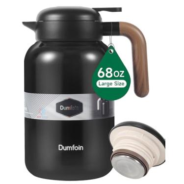 Imagem de Garrafa térmica de café de 1,927 g, garrafas de café isoladas a vácuo de aço inoxidável para manter o calor, jarra de 2 litros para líquidos quentes (preto)