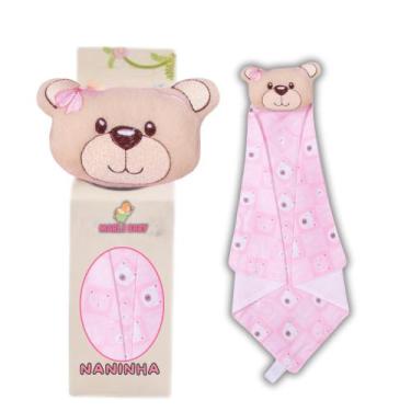 Imagem de Naninha Para Bebê Porta Chupeta Bichinhos - Criativa, Ursinha Laço
