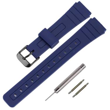 Imagem de Pulseira de relógio de TPU para Casio F-91W/F-84/F-94/F-105/F-108/A-158 para homens e mulheres (fivela preta/azul marinho)