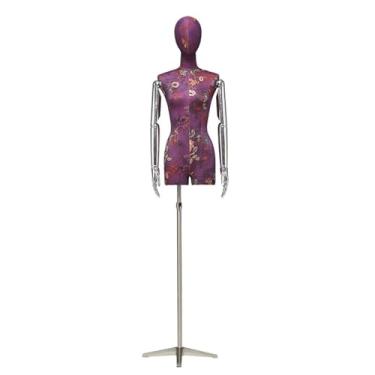 Imagem de Mannequin Manequim feminino destacável estilo chinês, torso ajustável em fibra de vidro e braços galvanizados, expositor de roupas para loja(Purple)