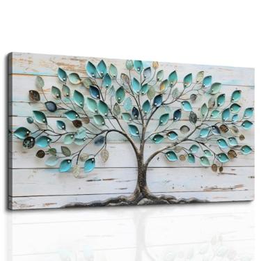 Imagem de MHARTK66 Arte de parede em tela árvores coloridas pinturas grandes para sala de estar decoração de parede abstrata quarto fazenda arte para escritório paisagem azul imagens aquarela decoração rústica