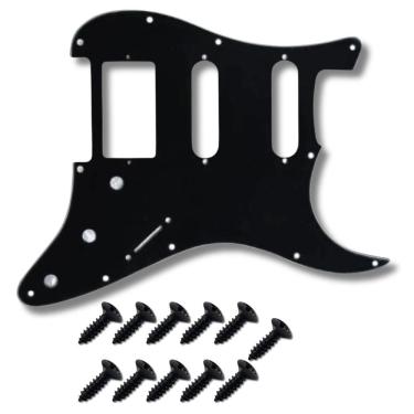 Imagem de Kit Escudo P Guitarra Strato Hss Black + 11 Parafuso Preto