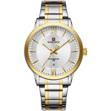Imagem de Relógio De Quartzo Masculino Pulseira Em Aço Inoxidável 3atm à Prova D´agua Branco Dourado