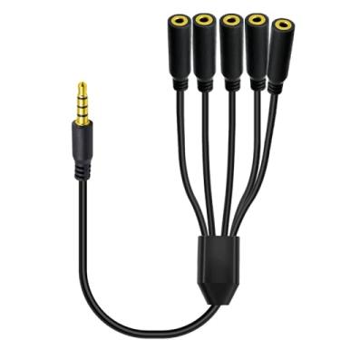 Imagem de MysRuida Cabo de áudio estéreo TRRS de 3,5 mm de extensão de 5 metros, 1 cabo auxiliar divisor macho para 5 fêmeas, extensor de microfone de fone de ouvido com conector de 4 polos para smartphones