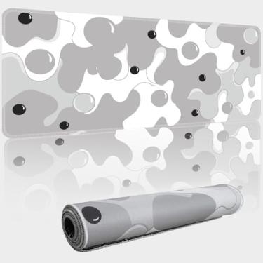 Imagem de Tapete de mouse cinza, preto, branco, bolha, GG, grosso, impermeável, grande, legal, para jogos, com borda costurada, anime, geométrico, manchado, cachorro, antiderrapante, base antiderrapante, 800 x