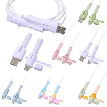 Imagem de Protetor de cabo de carregador 12 peças de protetor de cabo antiderrapante capa protetora de cabo carregador de silicone 3 em 1 acessórios de carregadores coloridos envoltório organizador para celular