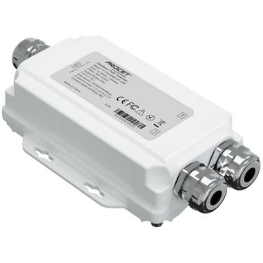 Imagem de Entrada Procet Outdoor 12-55 VCC | Adaptador injetor PoE de 10 G | 55 VDC 0,55 A 30 Watts Saída | PoE+ 802.3at IP67 Classificação à prova d'água para dispositivos 10 GbE Wi-Fi 6, AX WiFi, Wi-Fi 802.11ax e roteadores WiFi 6