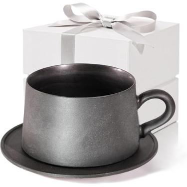 Imagem de Conjunto de 2 canecas de café de cerâmica JD, canecas de café com alça, xícara de café de 210 ml, presente para pai, marido, namorado, amigo, máquina de lavar louça e copos de micro-ondas (preto)