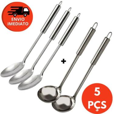 Imagem de Kit Colher De Arroz E Concha Feijão Em Inox Para Servir Caldos Molhos 