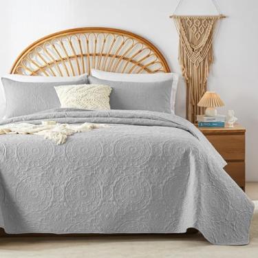 Imagem de WURUIBO Conjunto de colcha cinza claro, colchas de microfibra em relevo com fronha, cobertor fino respirável leve, conjunto de cama reversível para todas as estações (1 colcha, 1 fronha)