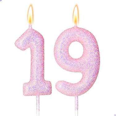 Imagem de 19 velas decorações de aniversário de 19 anos para meninas, rosa 19 velas para bolo de aniversário, 19 enfeites de bolo para meninas de 19 anos, decoração de bolos, lembrancinhas de artigos de festa