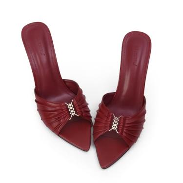 Imagem de iiimmu Sandálias de salto alto stiletto mules de 8,5 cm com bico fino e salto alto de couro sintético, Couro sintético - vermelho, 42