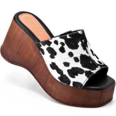Imagem de Tamanco Feminino Lumiss Anabela Plataforma Madeira Estampa Animal Print Vaca preto38