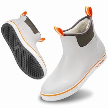 Imagem de Furuian Botas masculinas de borracha com forro felpudo, botas de pesca no tornozelo, botas de chuva masculinas antiderrapantes e quentes para inverno, botas de neve à prova d'água para pesca