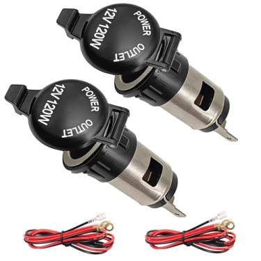 Imagem de URANT Soquete de acendedor de cigarro, soquete de isqueiro de carro 12V DC, soquete fêmea de 12 V com tampa à prova d'água e chicote de fiação, adequado para carros, caminhões, veículos recreativos