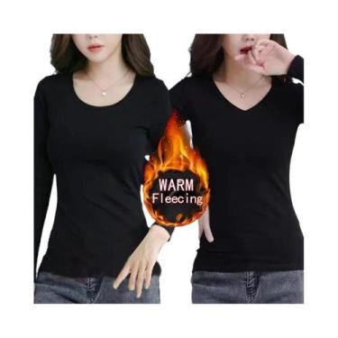 Imagem de Camisetas Térmicas Femininas de Lã - Manga Comprida, Gola Redonda, Cai