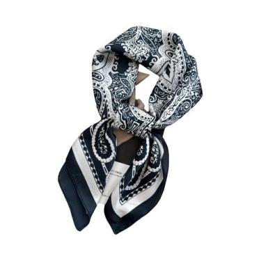Imagem de Bandana Feminina De Cetim Macio 70x70cm Imitação De Seda Lenço Quadrad