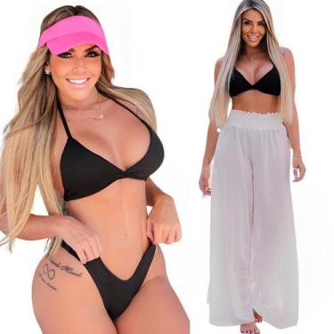 Imagem de Biquini + Saída De Praia Calça Tule Moda Praia Kit Conjunto - Look Dre