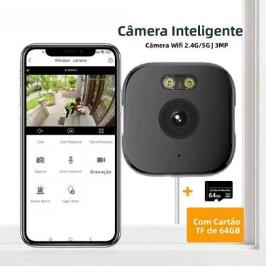 Imagem de Câmera De Janela Externa De 3MP Com Cartão TF De 64G, Wi-Fi 24/5GHz, V