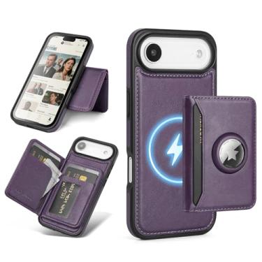 Imagem de Antsturdy Compatível com MagSafe 2 em 1 Capa magnética destacável para celular 17 Air com suporte AirTag, masculina e feminina, couro sintético com bloqueio de RFID, compartimentos para cartão de