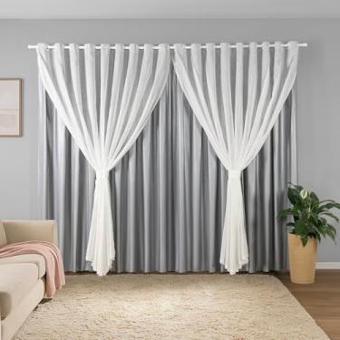 Imagem de Cortina Sala Quarto Blecaute 2,80m Larg. x 2,50m Alt. Linho Trabalhado, Forro em PVC Blackout 100%, c/Abraçadeiras - Inovi - Cinza/Branco