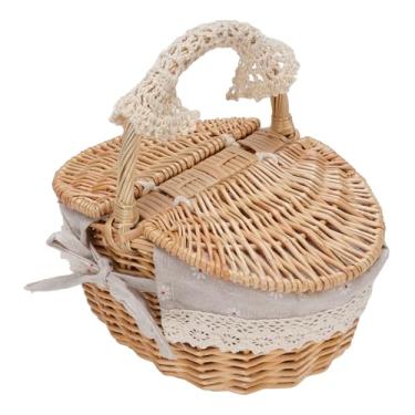 Imagem de Depisuta Cesta De Piquenique De Vime, Cesto De Piquenique Vazio Estilo Vintage Com Tampa, Alça e Forro Removível, Cesta Tecida Oval Multiuso para Camping Picnic Beach Páscoa (Margarida)