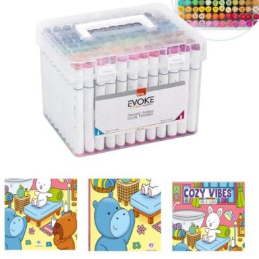 Imagem de Canetas Duas Pontas 108 Cores + Bobbie Goods Anti Tress - 123 Organize